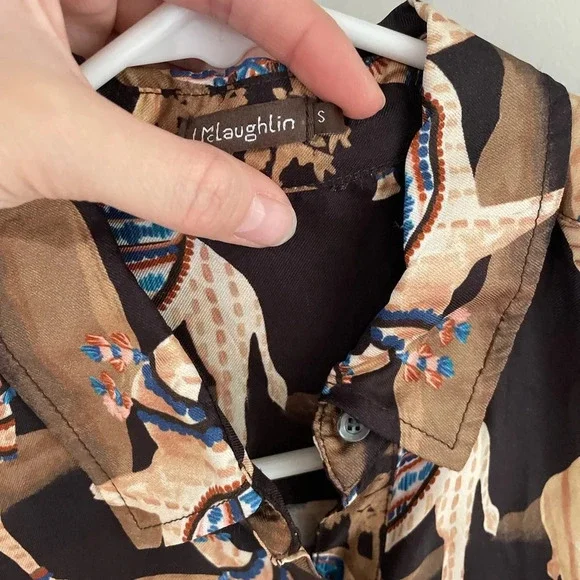 J. McLaughlin Darcey Silk Blend Button Front Blouse - Camel Print - Small - NWOT - Picture 5 of 13